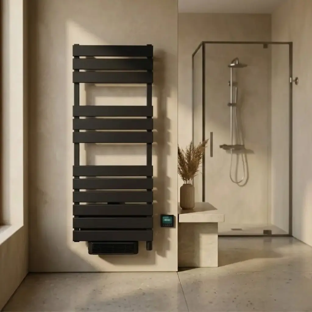 Sèche-Serviettes électrique avec soufflerie, 120x55 cm, 750W + 1000W, Noir, Swag