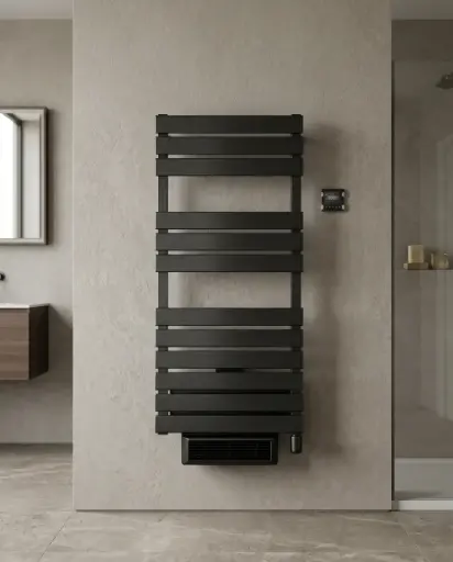 Sèche-Serviettes électrique avec soufflerie, 120x55 cm, 750W + 1000W, Noir, Swag