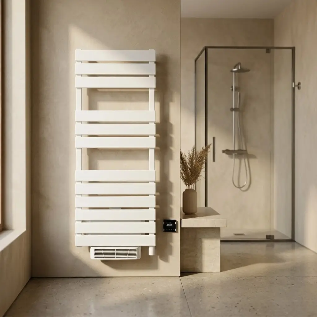 Sèche-Serviettes électrique avec soufflerie, 120x55 cm, 750W + 1000W, Blanc, Swag