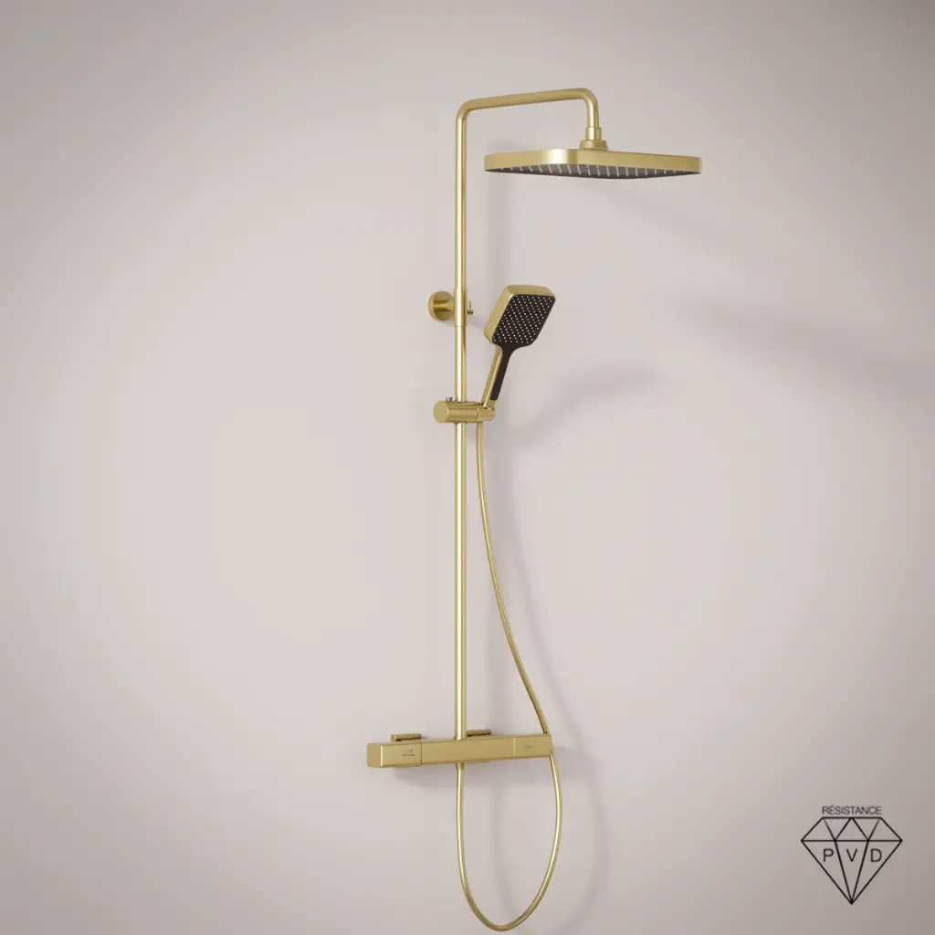 Colonne de douche avec mitigeur mécanique, Doré brossé, Deauville