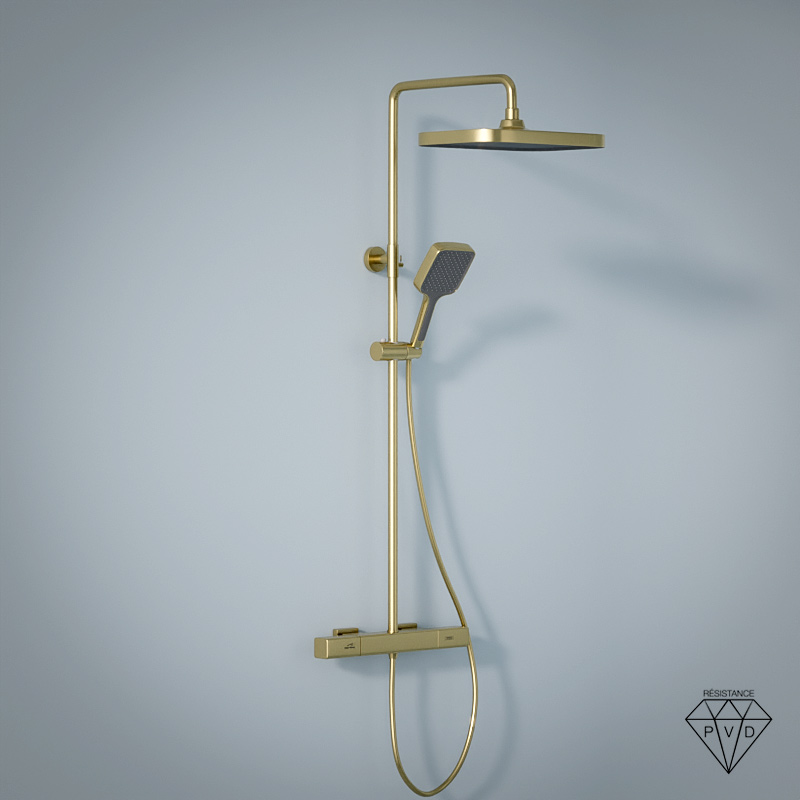 Colonne de douche avec mitigeur mécanique, Doré brossé, Deauville