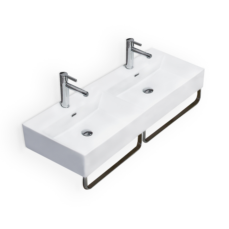 Lavabo double suspendu, avec porte-serviettes, 120x42 cm, Vera Square