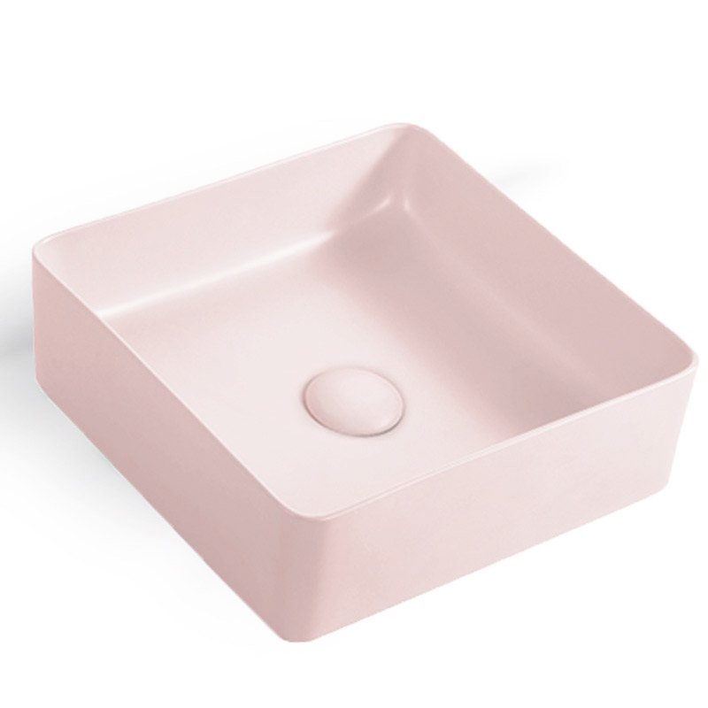 Vasque à poser 36x36 cm, carrée en céramique rose mat, Art