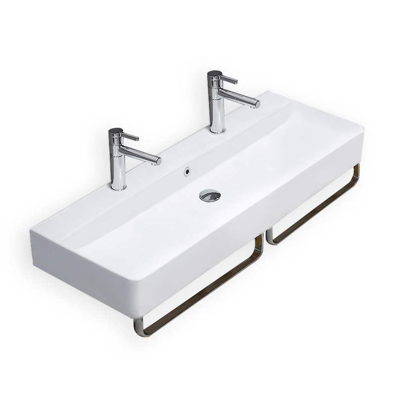 Lavabo double suspendu, avec porte-serviettes, 110x41,5 cm, Vera