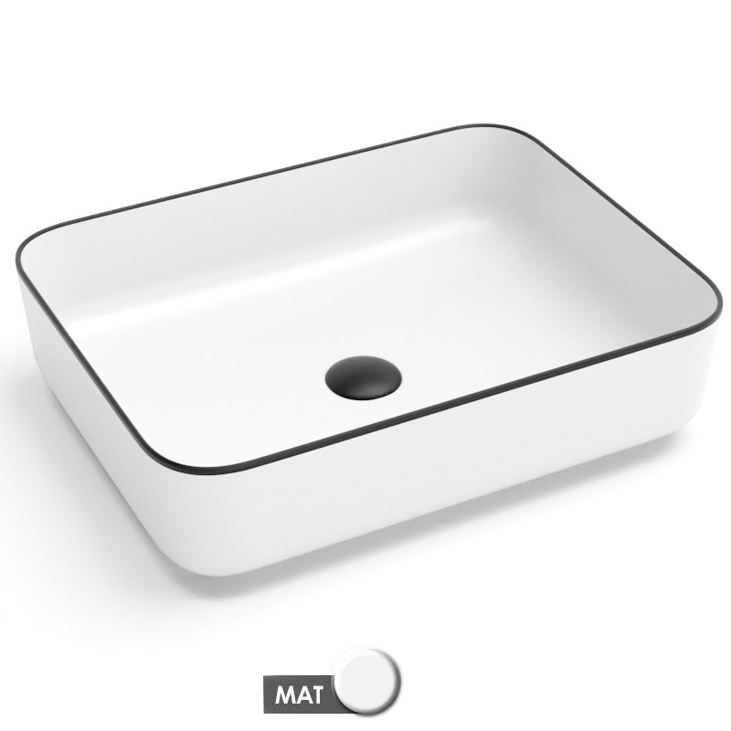 Vasque à poser, 50x39 cm, Blanc mat + Fil noir mat, Line