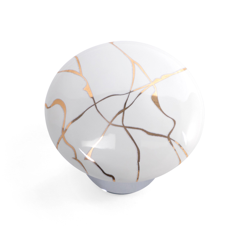 Bonde lavabo clic-clac ou fixe, finition Blanc brillant avec motif or