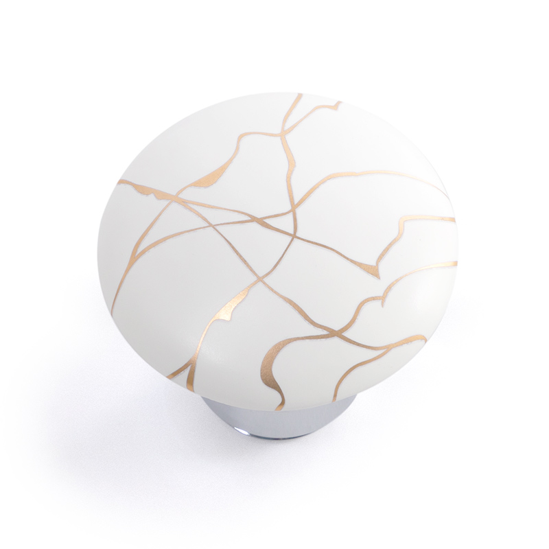 Bonde lavabo clic-clac ou fixe, finition Blanc mat avec motif or