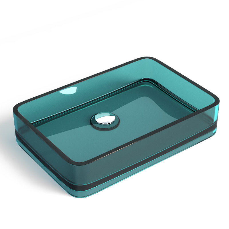 Vasque Rectangle 55x37x11.5 cm, Transparente Bleue, Ice