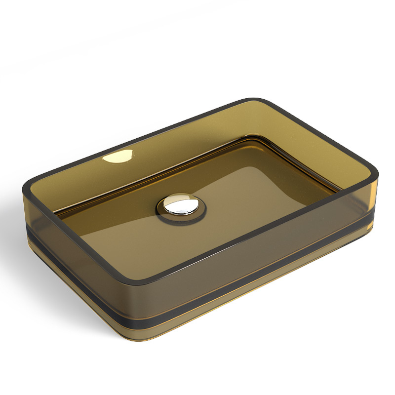 Vasque Rectangle 55x37x11.5 cm, Transparente Ambre, Ice