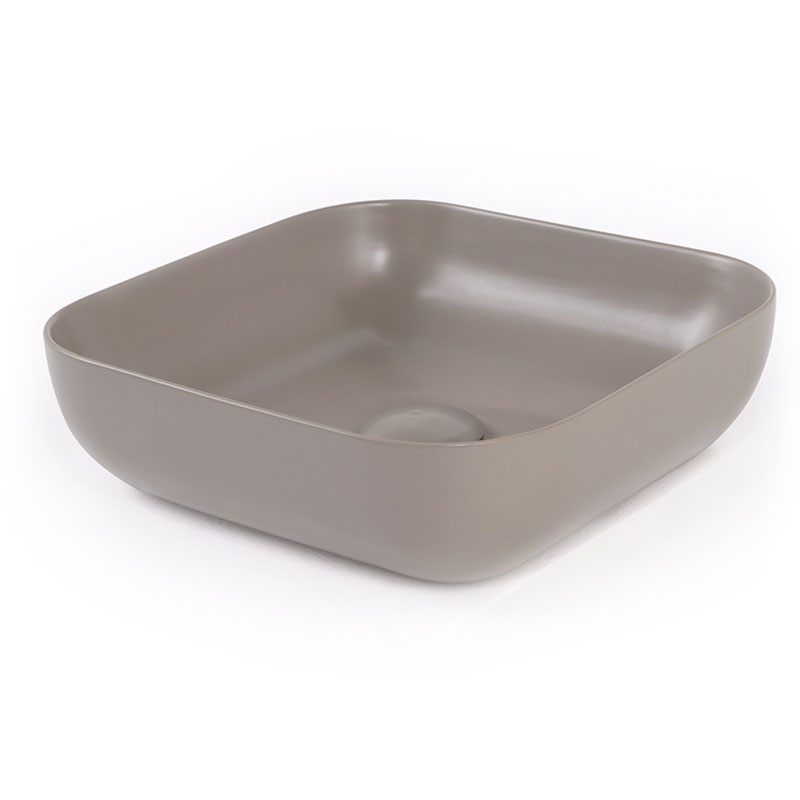 Vasque à poser 41 x 41 cm carrée, céramique, Gris mat, made in France, Desvres