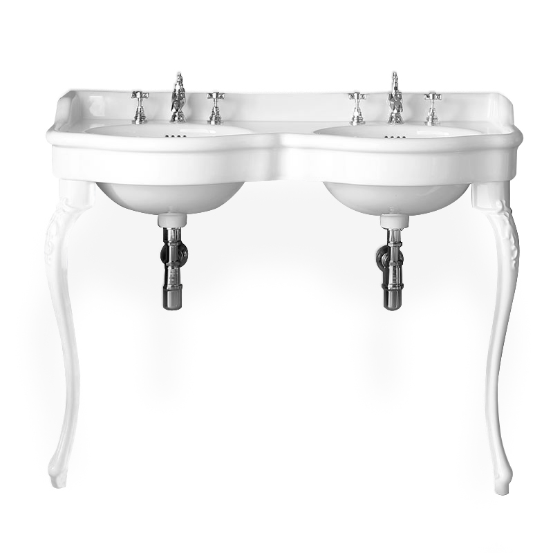 Console lavabo double vasque, 3 troues, 120 cm, Queen