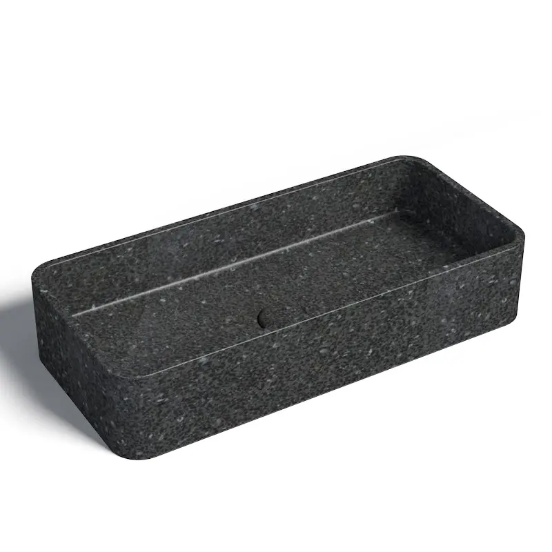 Vasque béton rectangulaire, 60 cm, terrazzo noir, Série T