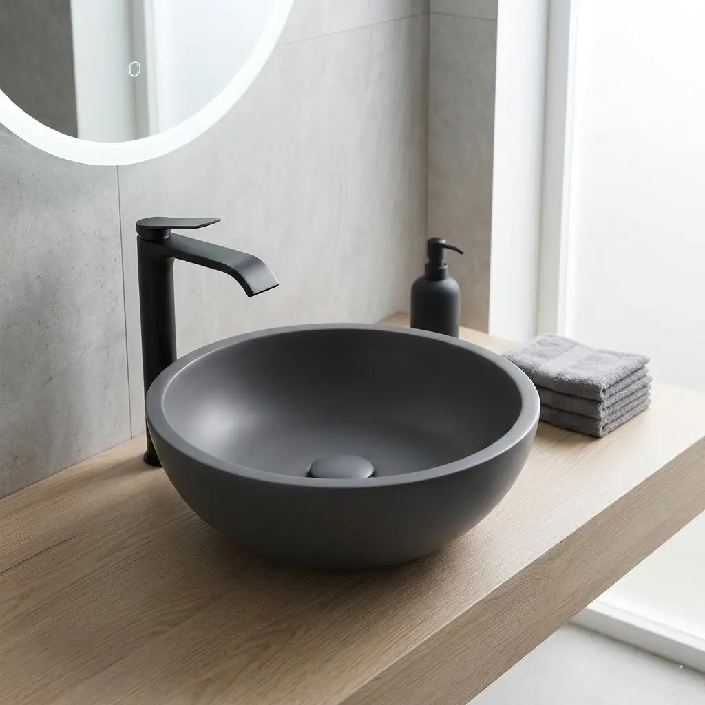 Vasque béton ronde bol, Ø36 cm, gris ciment, T11