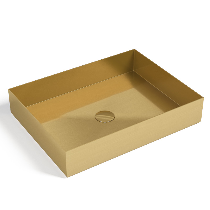 Vasque à poser 50x38 cm, rectangle en inox, doré brossé, Art