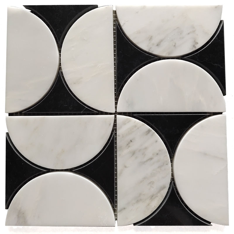 Mosaïque, 24,5x24,5 cm, noir et blanc, Circle