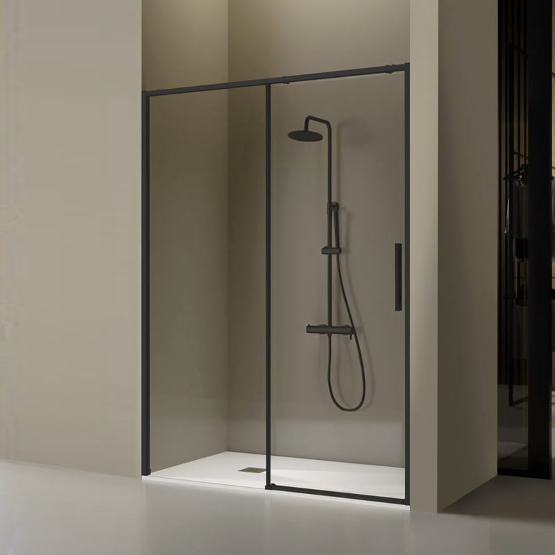 Porte de douche coulissante sur mesure, de 106 à 182.6cm, profilé noir mat, Delta