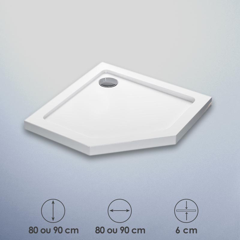 Receveur de douche pentagonal 80x80 ou 90x90 cm, acrylique, Bora