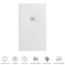 Receveur de douche 80x200 cm. Grille blanche, Solid Surface Blanc, Toscane