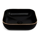 Vasque à poser 45 x 43 cm carrée, céramique, Noir mat avec liseré or, made in France, Eva