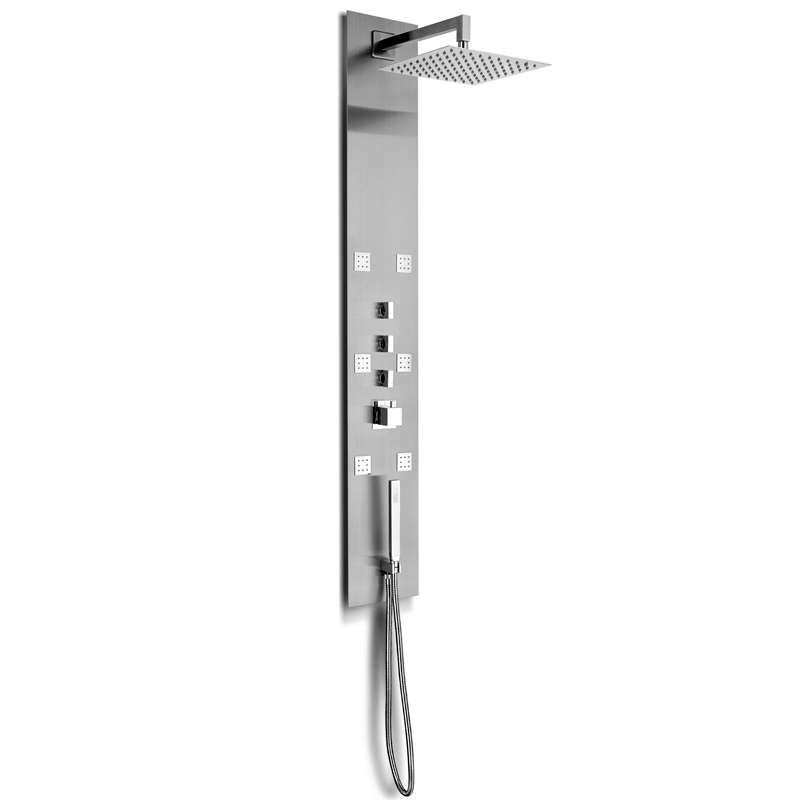 Fixplus, panneau de douche encastré hydromassant et leds, thermostatique, acier inoxydable