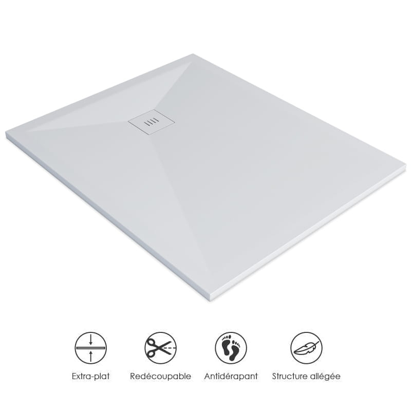 Receveur de douche 100x120 ou 160cm, Solide Surface Blanc mat, Golfe
