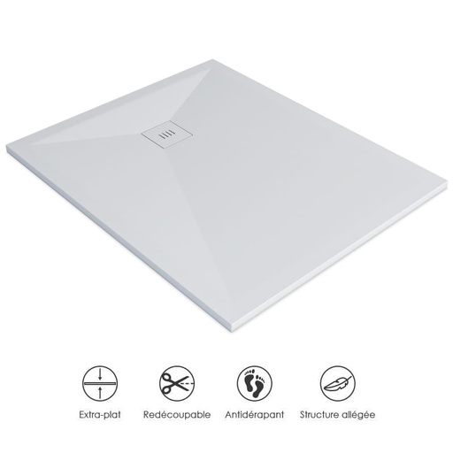 Receveur de douche 100x120 ou 160cm, Solide Surface Blanc mat, Golfe
