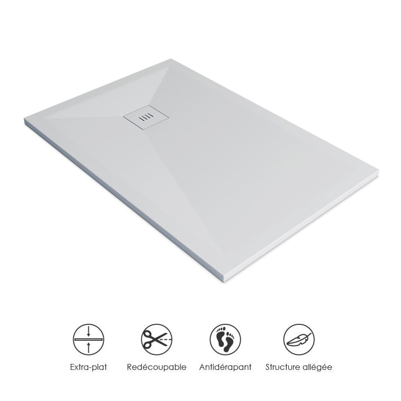 Receveur de douche 80 x 120, 140, 200cm, Solide Surface Blanc mat, Golfe