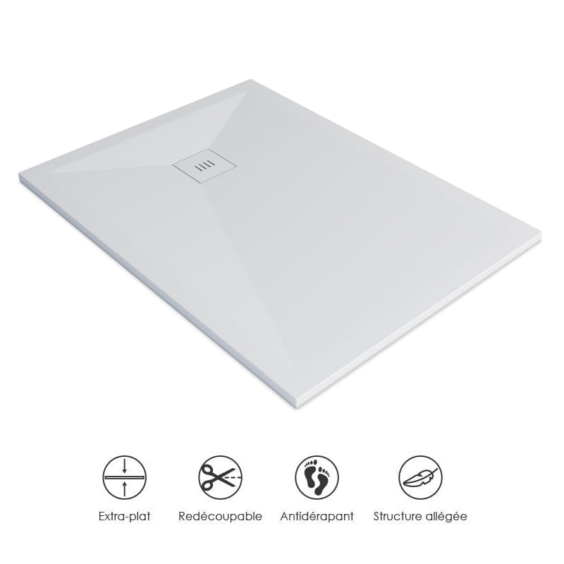 Receveur de douche 90 x 120, 200cm, Solide Surface Blanc mat, Golfe