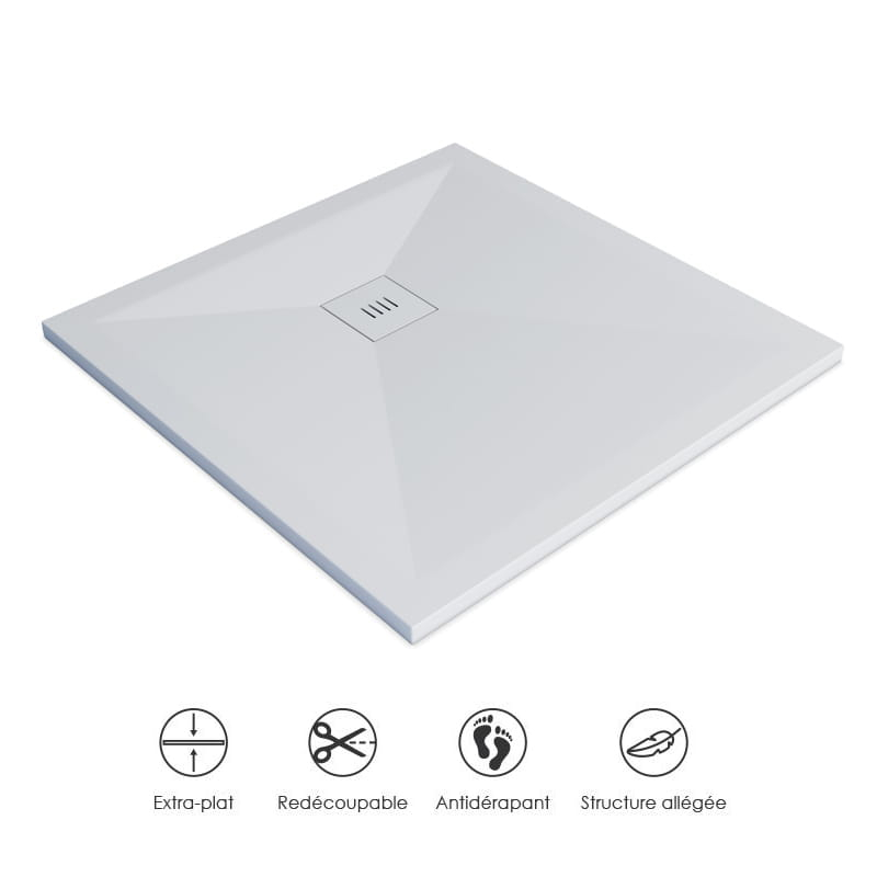 Receveur de douche 80x80, 90x90cm, Solide Surface Blanc mat, Golfe