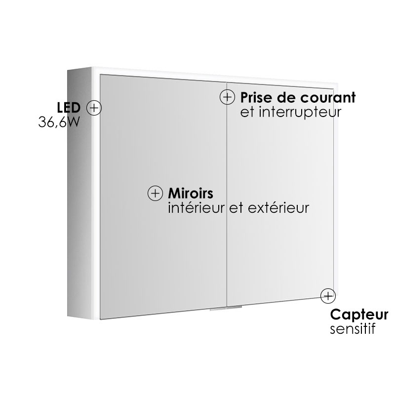 Armoire de toilette 80 cm, LED, Montebello