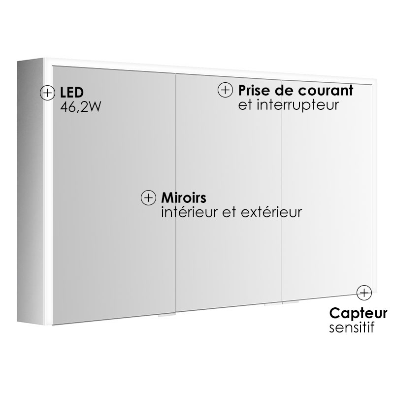 Armoire de toilette 120 cm, LED, Montebello