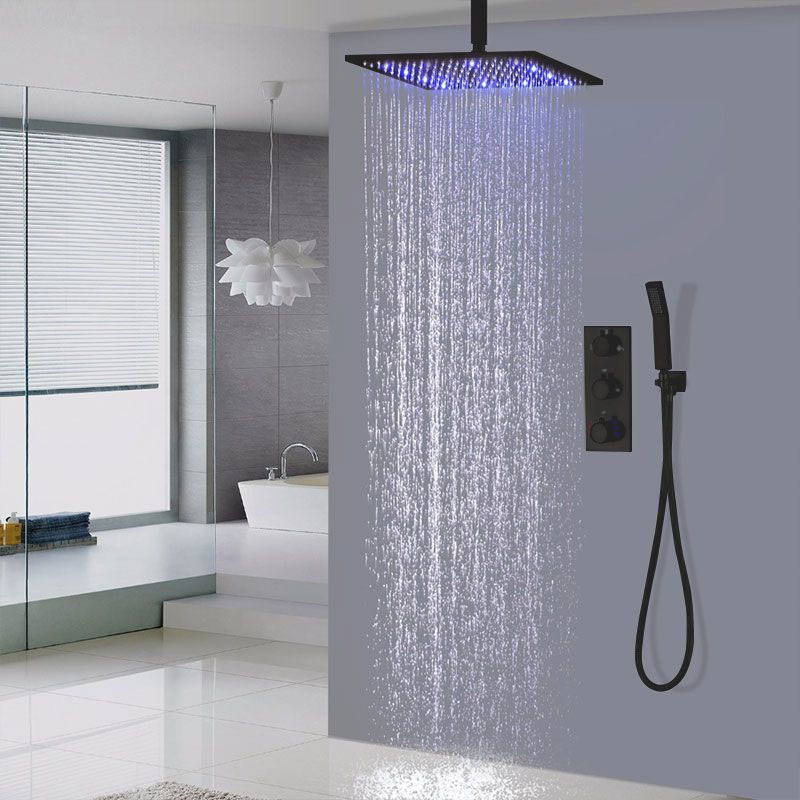 Composition de douche thermostatique, ciel de pluie 40x40 cm avec chromothérapie, Noir, Colours