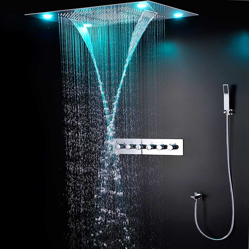 Composition de douche thermostatique, ciel de pluie 80x60 cm avec chromothérapie, Colours