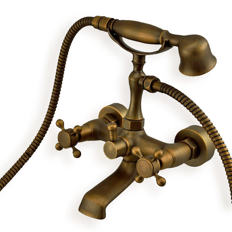 Robinet mélangeur bain mural avec douchette, bronze, Antic