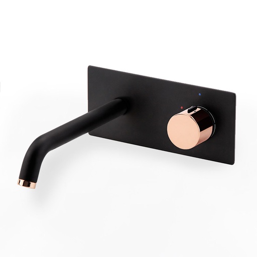 Robinet mitigeur lavabo progressif mural, noir et doré rose, Olip
