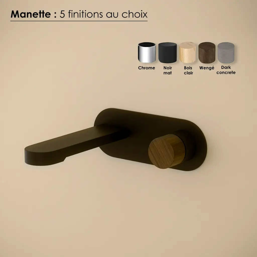 Mitigeur Lavabo encastré, noir mat, manette personnalisable, Flow Round