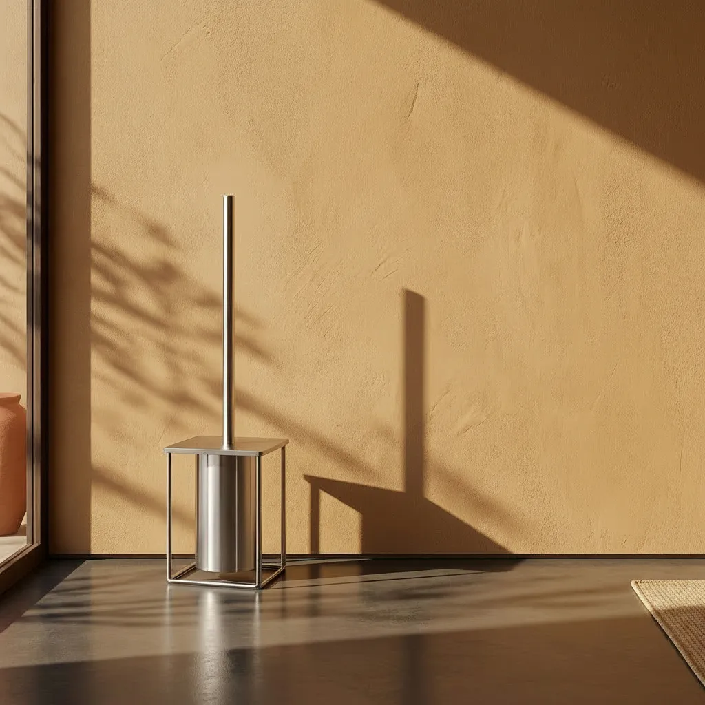 Porte-balayette rectangulaire à poser en laiton finition chromé brossé avec manche cylindrique