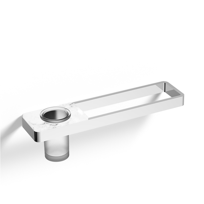 Barre porte serviette 45cm avec porte gobelet, finition marbre blanc, Infinity Elements