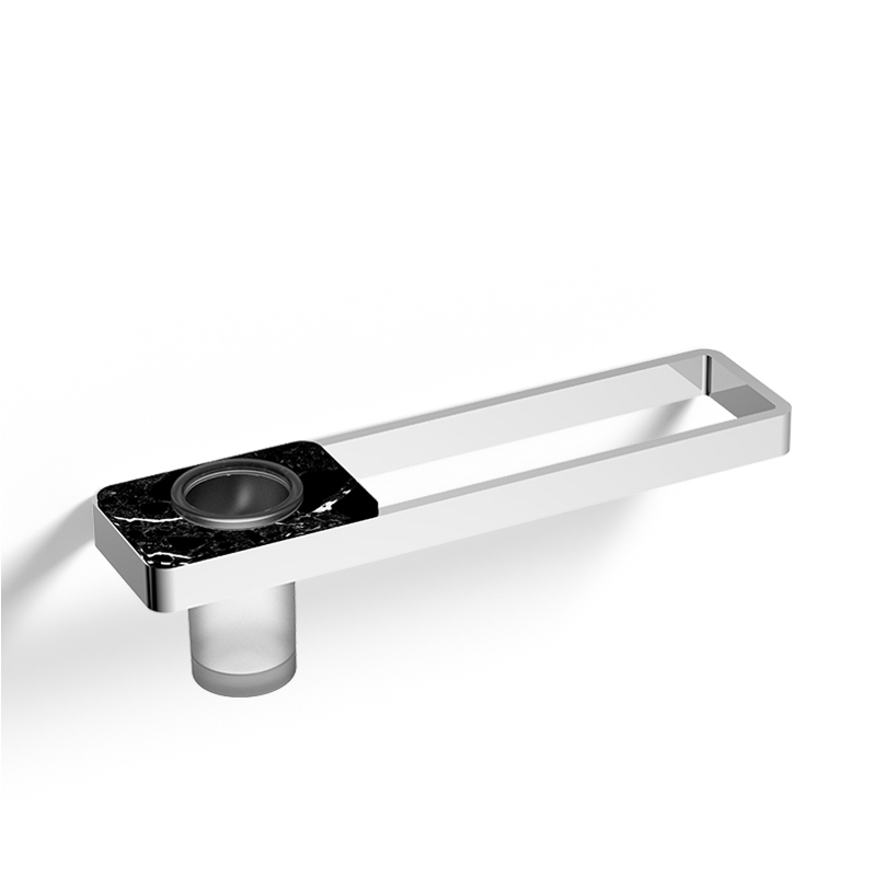 Barre porte serviette 45cm avec porte gobelet, finition marbre noir, Infinity Elements