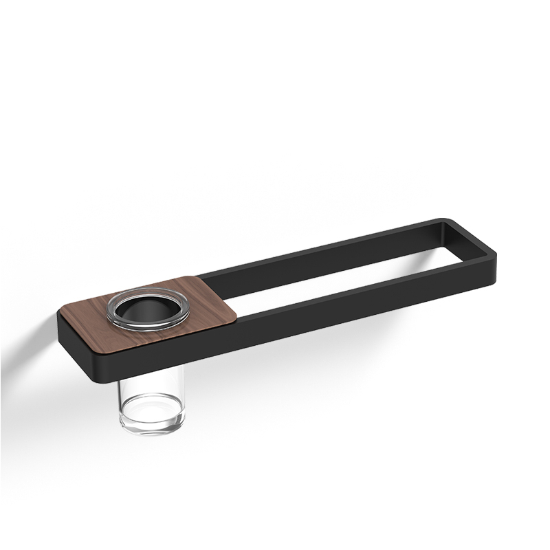 Barre porte serviette 45cm avec porte gobelet, finition noir mat, Infinity Elements