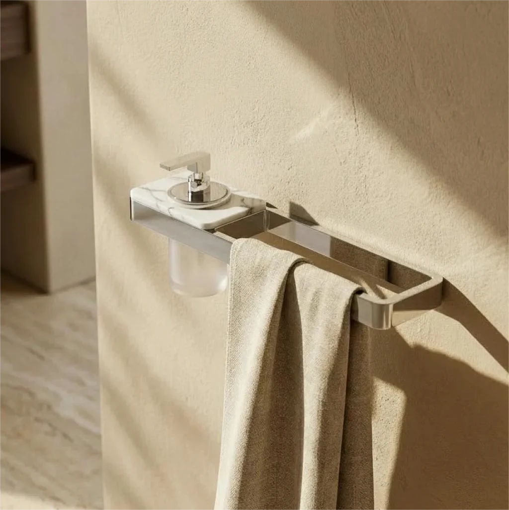 Porte-serviette avec distributeur, laiton aspect marbre blanc, 45cm, Infinity Elements