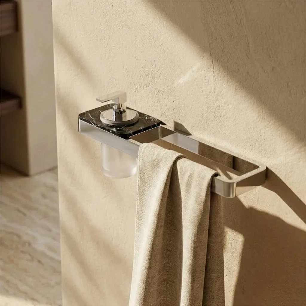 Porte-serviette avec distributeur, laiton chromé et marbre noir, 45cm, Infinity Elements