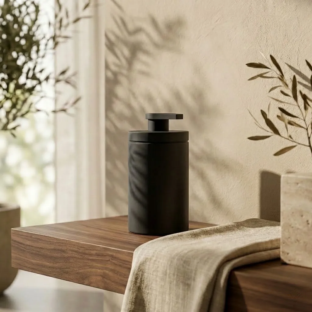 Pompe de distribution à poser en acier inoxydable et laiton finition noir mat.