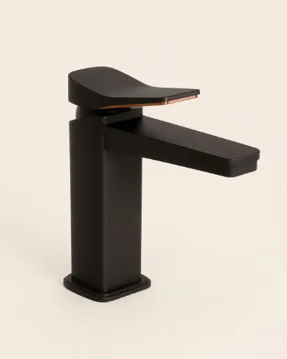 Robinet mitigeur lavabo noir et doré rose, Hix