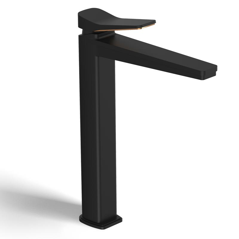 Robinet mitigeur lavabo surélevé noir et doré rose, Hix