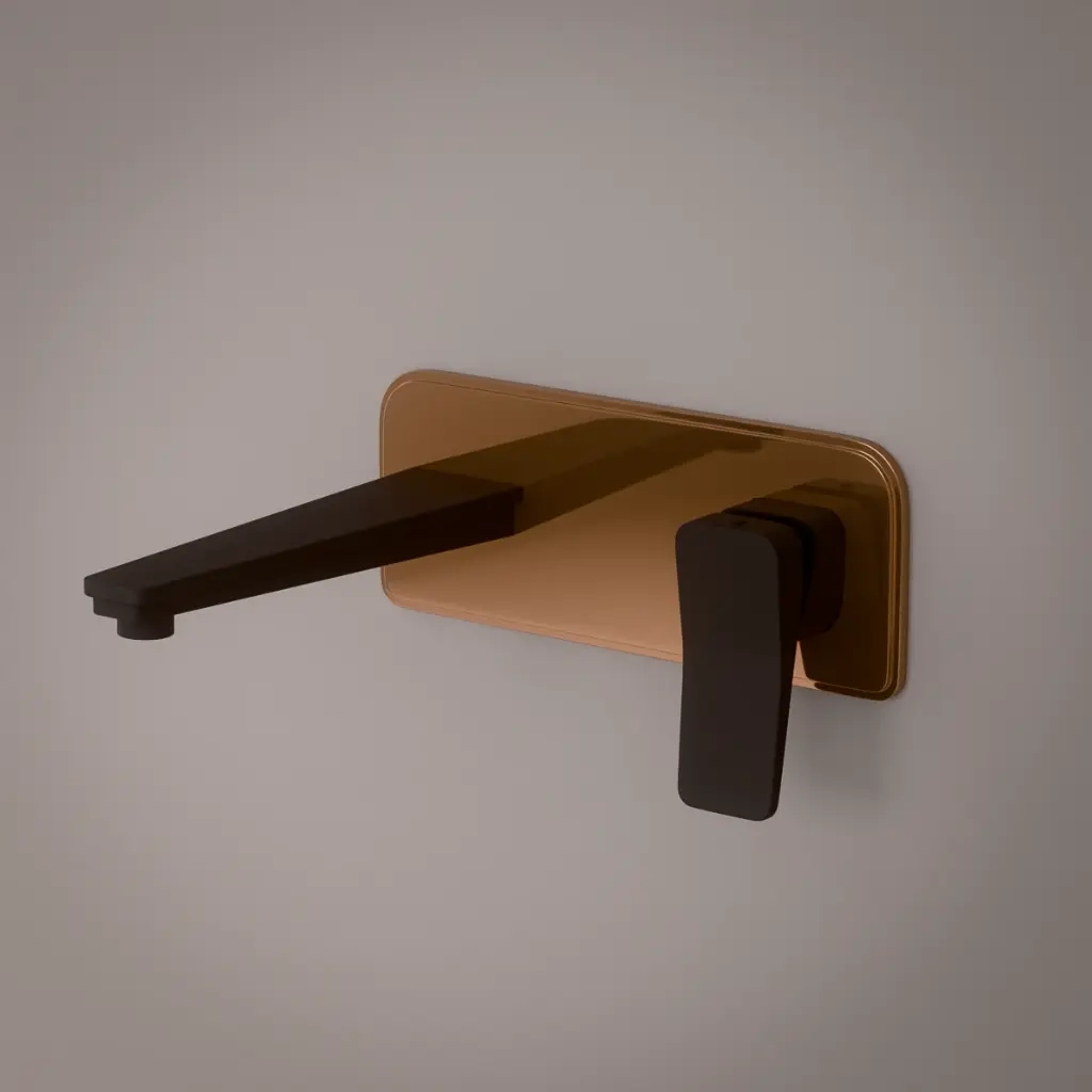 Robinet mitigeur lavabo mural noir et doré rose, Hix