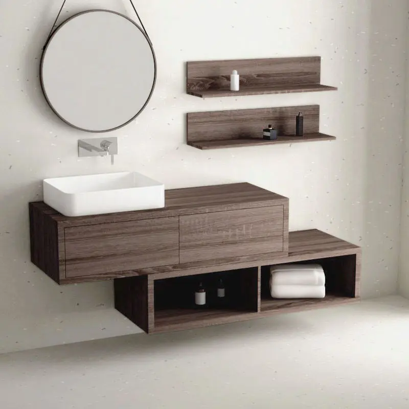 Ensemble meuble salle de bains 120 cm + caisson rangement et tablettes, Britannia, Step