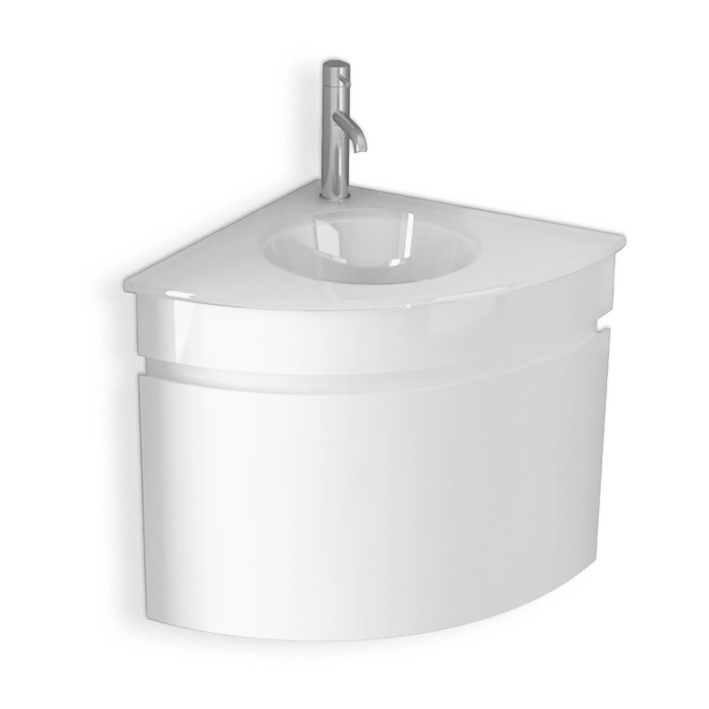 Lave-main d'angle avec plan-vasque en verre et rangement, 51x51 cm, Corner
