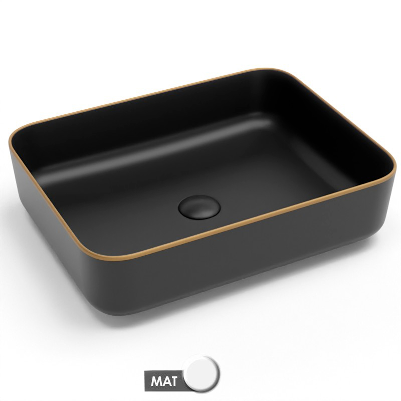 Vasque à poser,50x39 cm, Noir mat + Fil doré mat, Line