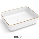 Vasque à poser, 50x39 cm, Blanc mat + Fil doré mat, Line